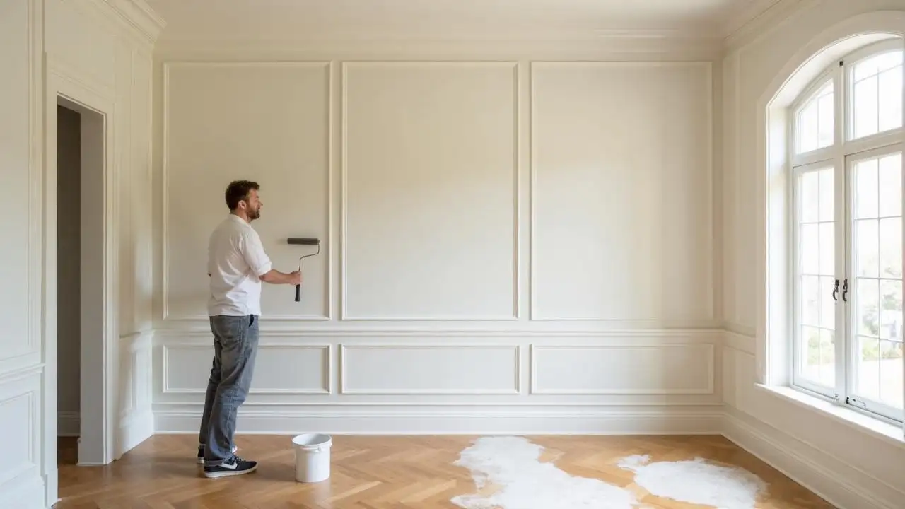 Professional interior painting in a luxury Seattle home with elegant crown molding